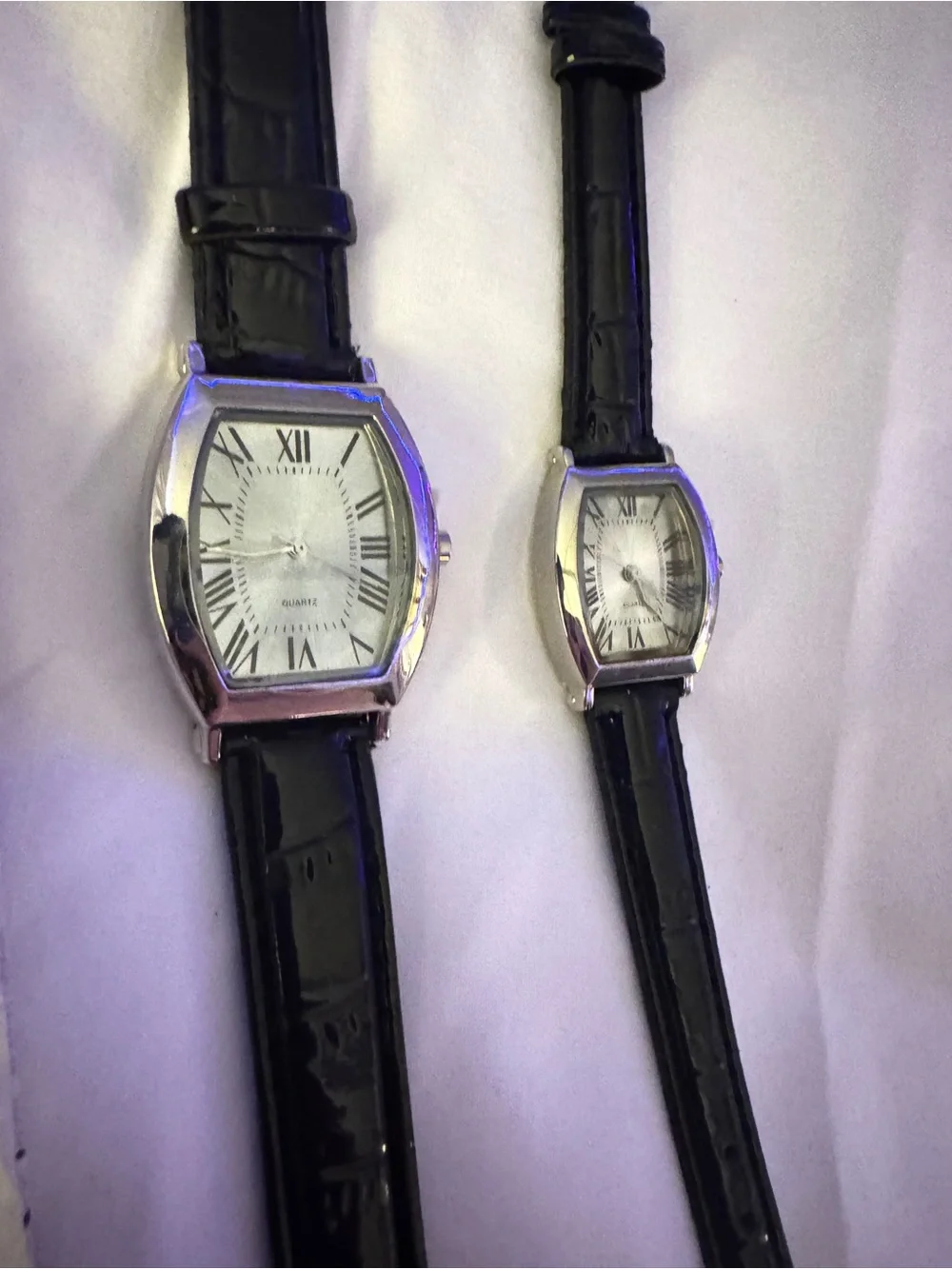 Classic Black Leather Strap His AND Hers Watches 2-for 1 with Silver-Tone Case